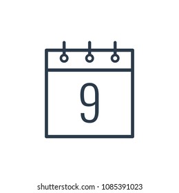 Linear icon of the Ninth day of the calendar.