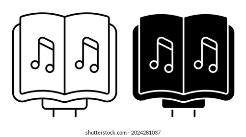 Linear icon. Notebook with notes for holding with archestra. Music teaching at music school. Simple black and white vector