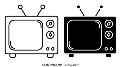 Linear icon. Old wooden TV with antenna. Vintage TV. World Television Day 21 November. Simple black and white vector isolated on white background