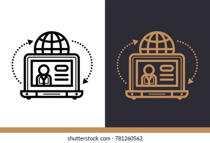 Linear icon Online teaching. Online education, e-learning. Premium template suitable for presentation, website and banners