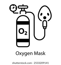 A linear icon of oxygen mask with tank 