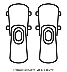 Linear icon of pair of futuristic ski boots for extreme winter sports presenting modern design with simple lines on white background