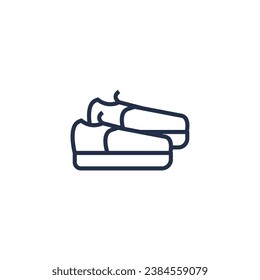 Linear icon of pair of men boots with thick soles. Casual clothes and shoes. Wardrobe item to create modern fashionable look. Simple dark grey vector symbol isolated on white background
