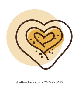 A linear icon with a partial color fill of a delicious heart-shaped sweet bun. Perfect for Valentine's Day, bakery, and romantic food concepts.