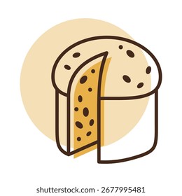 A linear icon with partial color fill showing a traditional Italian panettone holiday bread with candied fruit and a cut-out slice.