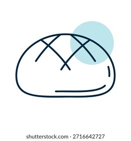 Um ícone linear com um preenchimento de cor parcial de um pão redondo clássico, isolado contra um fundo simples.