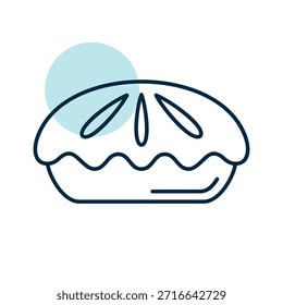Ein lineares Icon mit partieller Farbfüllung, das einen köstlichen hausgemachten ganzen Obstkuchen zeigt, perfekt für Backwaren und Dessertkonzepte.