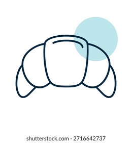 A linear icon with a partial color fill of a classic French croissant. Ideal for bakery, pastry shop, and breakfast-related designs.