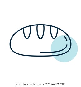 Un icono lineal con relleno parcial de color que representa una hogaza clásica de pan artesanal recién horneado, aislado sobre un fondo claro.