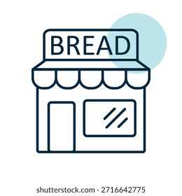Um ícone linear com um preenchimento de cor parcial de uma padaria clássica ou loja de pão com um sinal e um toldo. Ideal para conceitos de alimentos, varejo e pequenas empresas.