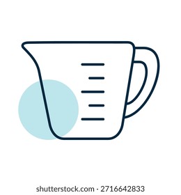 Un icono lineal con un relleno de color parcial de una taza de medición de cocina clásica con líneas de medición. Ideal para cocinar, hornear y cocinar.