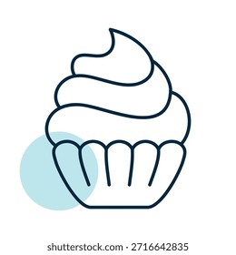 Un icono lineal con un relleno de color parcial de un delicioso cupcake, coronado con un Grande remolino de nata batida. Perfecto para conceptos de panadería y postre.