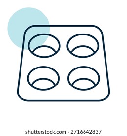 Un icono lineal con un relleno de color parcial que muestra un molde de hornear clásico para magdalenas o cupcakes. Ideal para conceptos de cocina y utensilios de cocina.