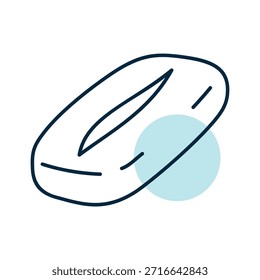 Un icono lineal con un relleno de color parcial que muestra un pan tradicional italiano de ciabatta. Ideal para panadería, cocina y conceptos de sándwich.