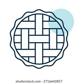 A linear icon with a partial color fill of a delicious pie with a classic woven lattice top crust. Ideal for bakery, pastry, and dessert concepts.