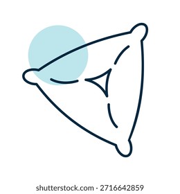 Un icono lineal con un relleno de color parcial de la tradicional masa Samsa o Samosa. Ideal para cocina, comida y conceptos de restaurante.