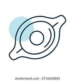 A linear icon with a partial color fill of traditional Georgian khachapuri bread with cheese and egg. Perfect for restaurant and cuisine concepts.