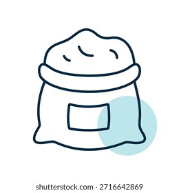 A linear icon with a partial color fill showing an open sack of flour. Ideal for baking, cooking, and ingredient-related designs.