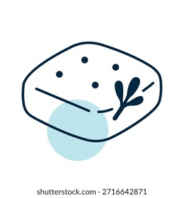 Un icono lineal con un relleno de color parcial que muestra un delicioso pan italiano de focaccia con hierbas. Ideal para panadería, cocina y conceptos de comida.