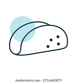 Un icono lineal con un relleno de color parcial de una clásica concha de tacos. Ideal para cocina mexicana, comida rápida y conceptos de comida callejera.