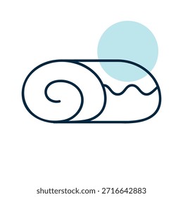 Ein lineares Icon mit einer partiellen Farbfüllung einer köstlichen süßen Schwammkuchenrolle mit Marmeladenfüllung und Vereisung.