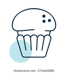 Un icono lineal con un relleno de color parcial que muestra un delicioso cupcake con glaseado. Ideal para dulces, panadería y diseños de confitería.