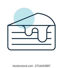 Un icono lineal con un relleno de color parcial de una deliciosa rebanada de pastel de miel en capas, coronada con un glaseado dulce. Perfecto para conceptos de confitería y postres