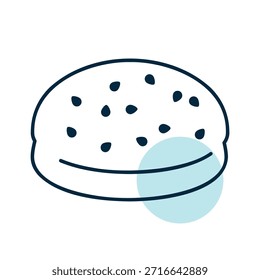 Un icono lineal con un relleno de color parcial de un bollo de hamburguesa clásico, coronado con semillas de sésamo. Ideal para comida rápida, panadería y conceptos de parrilla.