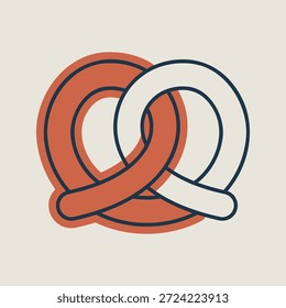 Um ícone linear com um preenchimento parcial de cor que mostra um pretzel alemão acabado de assar. Ideal para padaria, lanches e projetos relacionados a bares.