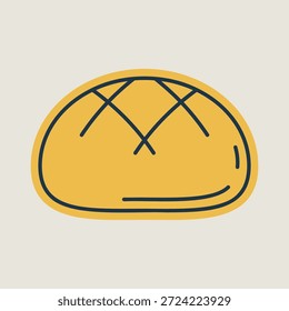 Ein lineares Symbol mit einer partiellen Farbfüllung eines klassischen runden Boule-Brotlaibs, einzeln auf einfachem Hintergrund.