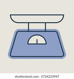 Un icono lineal con un relleno de color parcial que muestra las escalas de cocina clásicas con un dial. Ideal para conceptos de cocción, horneado y medición de ingredientes.
