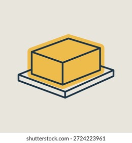 Un ícono lineal con relleno parcial de color que muestra un bloque de mantequilla en un plato Pequeño. Ideal para hornear, cocinar y conceptos relacionados con los ingredientes.