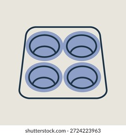 Um ícone linear com preenchimento parcial de cor mostrando uma assadeira clássica para muffins ou cupcakes. Ideal para conceitos de utensílios de cozinha e cozinha.