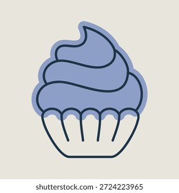 Un icono lineal con un relleno de color parcial de un delicioso cupcake, coronado con un Grande remolino de nata batida. Perfecto para conceptos de panadería y postre.