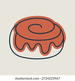 Un icono lineal con un relleno de color parcial de un delicioso rollo de canela dulce con glaseado. Ideal para diseños de panadería y confitería.