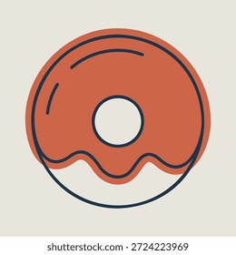 Un icono lineal con un relleno de color parcial que muestra una rosquilla de anillo clásica con esmalte rosa dulce. Perfecto para panadería, postre y conceptos de confitería.