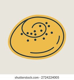 Un icono lineal con un relleno parcial de color de un delicioso bollo arremolinado rematado con semillas de amapola. Perfecto para conceptos de panadería y pastelería dulce.