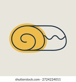 Un icono lineal con un relleno de color parcial de un delicioso rollo de bizcocho dulce con relleno de mermelada y glaseado.