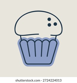 Un icono lineal con un relleno de color parcial que muestra un delicioso cupcake con glaseado. Ideal para dulces, panadería y diseños de confitería.