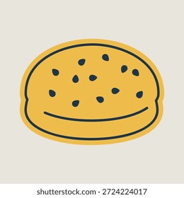 Un icono lineal con un relleno de color parcial de un bollo de hamburguesa clásico, coronado con semillas de sésamo. Ideal para comida rápida, panadería y conceptos de parrilla.
