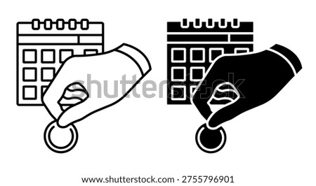 Linear icon. Payment of monetary remuneration according to the calendar schedule. Simple black and white vector symbol isolated on white background. NO AI GEN