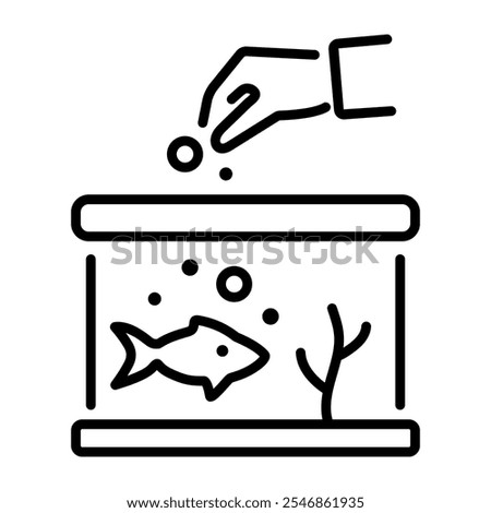 A linear icon of a person feeding fish in an aquarium 