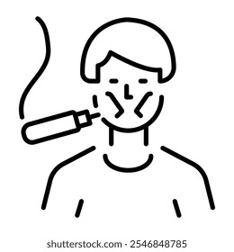 A linear icon of a person getting a face tattoo
