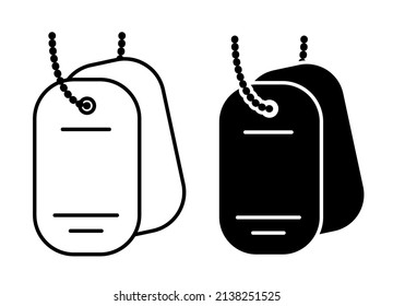 Icono lineal, insignia de número militar personal en cadena para soldado. Vector simple en blanco y negro aislado en fondo blanco