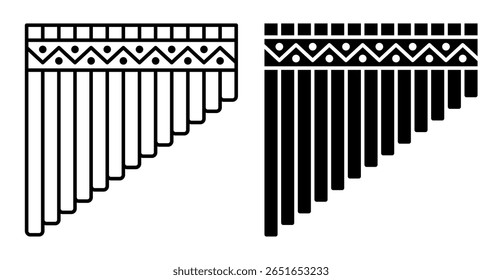 Linear icon. Peruvian wind flute national musical instrument made of a series of wooden tubes of different tones. Simple black and white vector isolated on white background