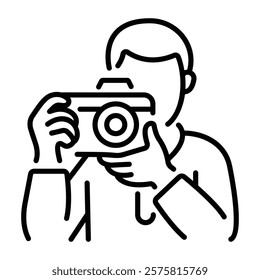 A linear icon of a photographer holding a camera 