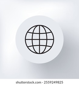 A linear icon of a planet, a globe symbolizing international business, a circle with several intersecting horizontal and vertical lines symbolizing meridians.