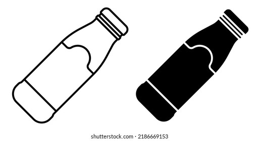 Linear icon, plastic or glass bottle for liquid drinks. Bottle with cap. Simple black and white vector isolated on white background