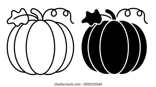 Linear icon. Pumpkin fruit. Autumn harvesting. Autumn Halloween pumpkins. Edible plants. Simple black and white vector isolated on white background