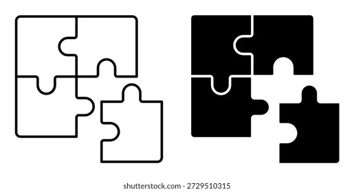 Ícone linear. Peças de quebra-cabeça colocadas juntas. Simples vetor preto e branco. SEM GEN AI